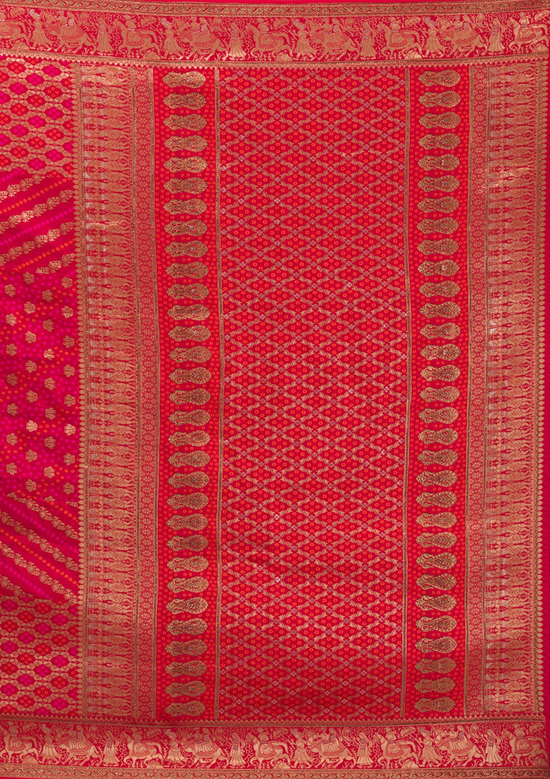 Red Swarovski Raw Silk Saree-Koskii