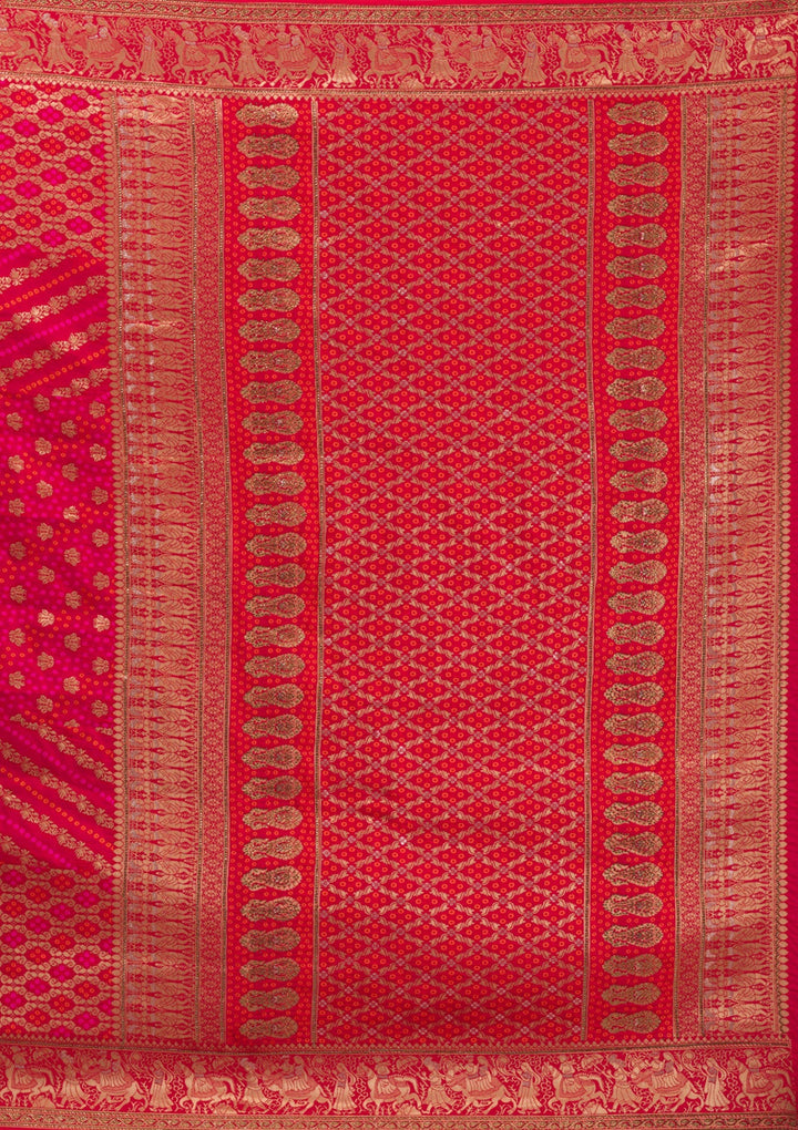 Red Swarovski Raw Silk Saree-Koskii