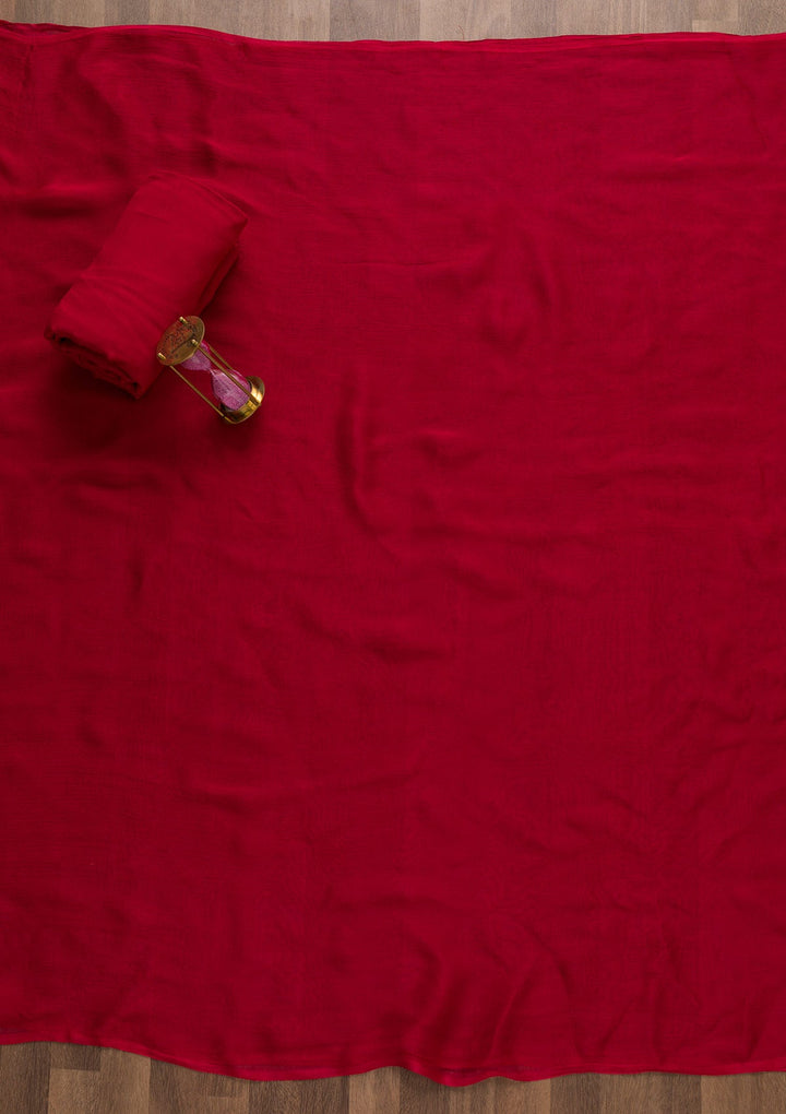 Red Swarovski Semi Crepe Semi-Stitched Salwar Suit-Koskii