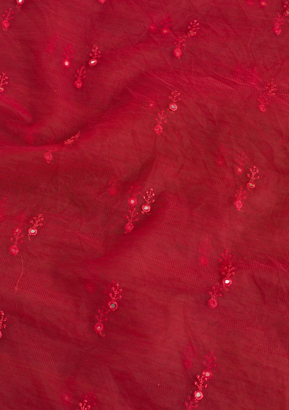 Red Threadwork Net Dupatta-Koskii