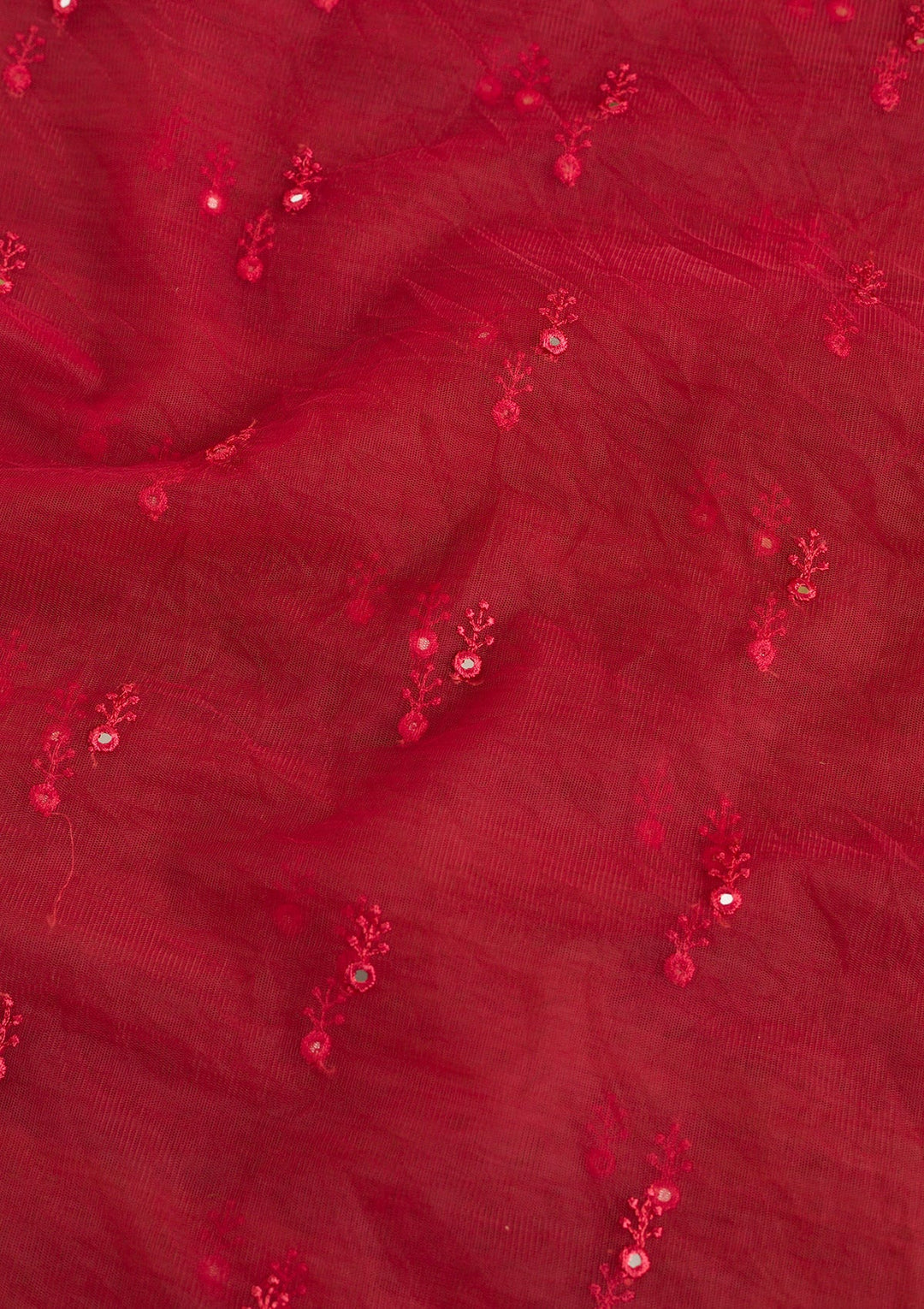 Red Threadwork Net Dupatta-Koskii