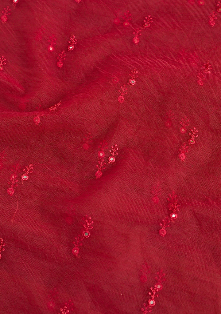 Red Threadwork Net Dupatta-Koskii