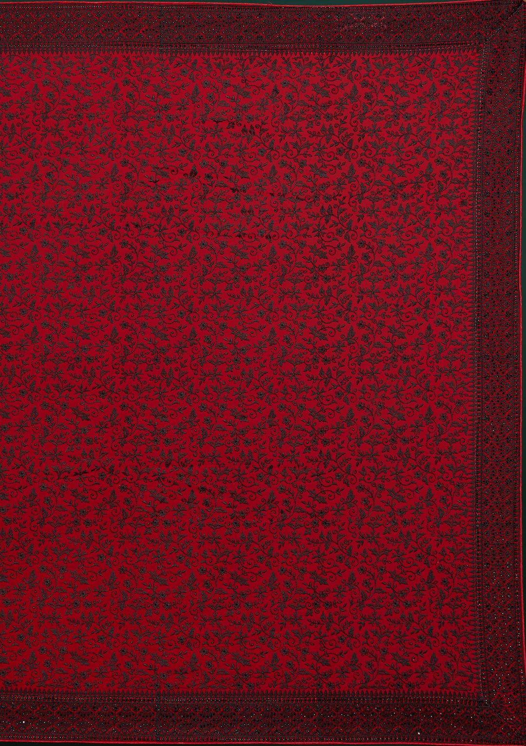 Red Threadwork Georgette Designer Saree - Koskii