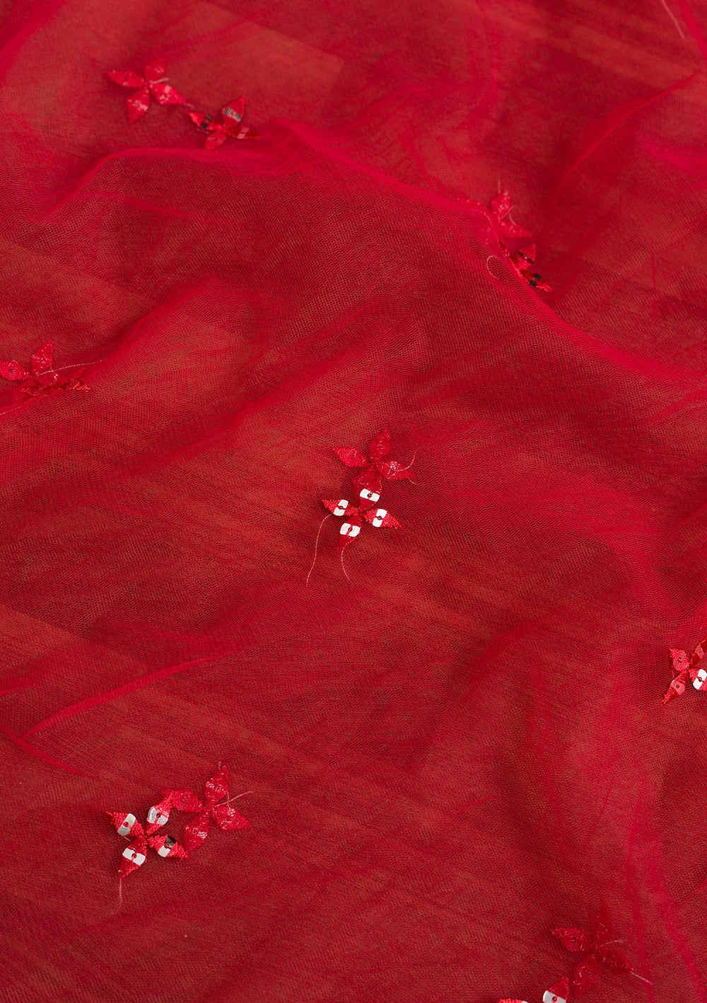 Red Threadwork Net Dupatta-Koskii