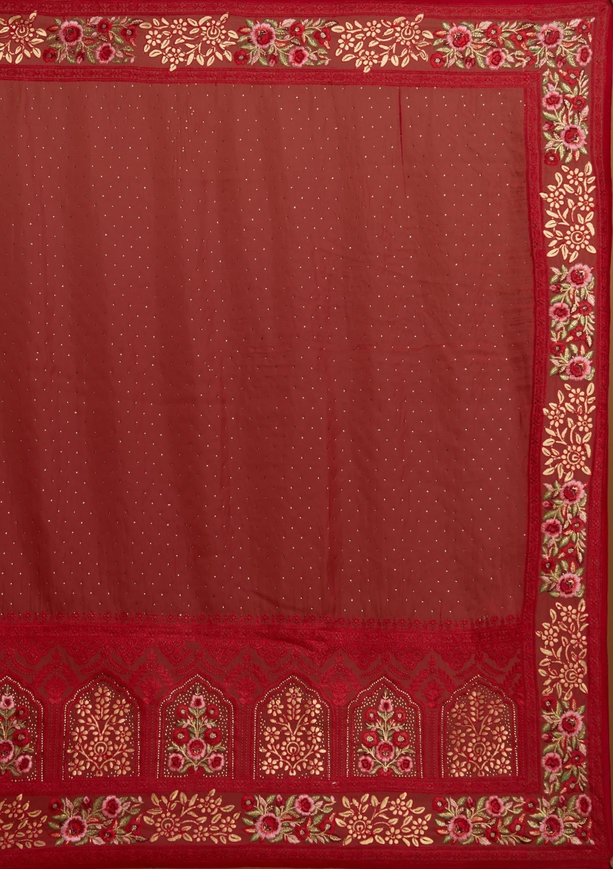 Red Threadwork Net Designer Saree - koskii