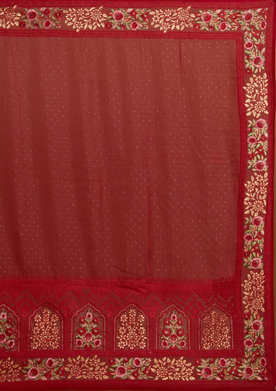 Red Threadwork Net Designer Saree - koskii