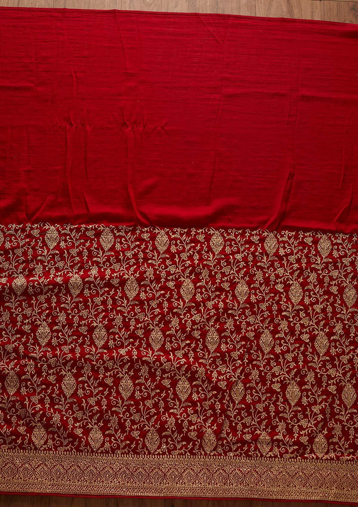 Red Zariwork Art Silk Designer Saree - koskii