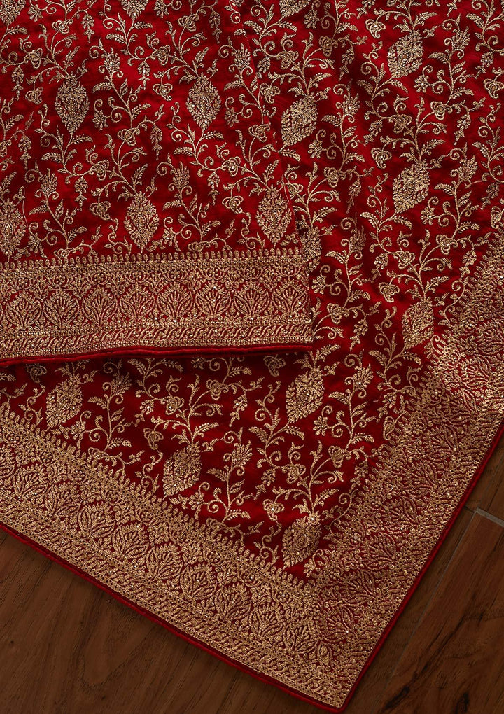 Red Zariwork Art Silk Designer Saree - koskii