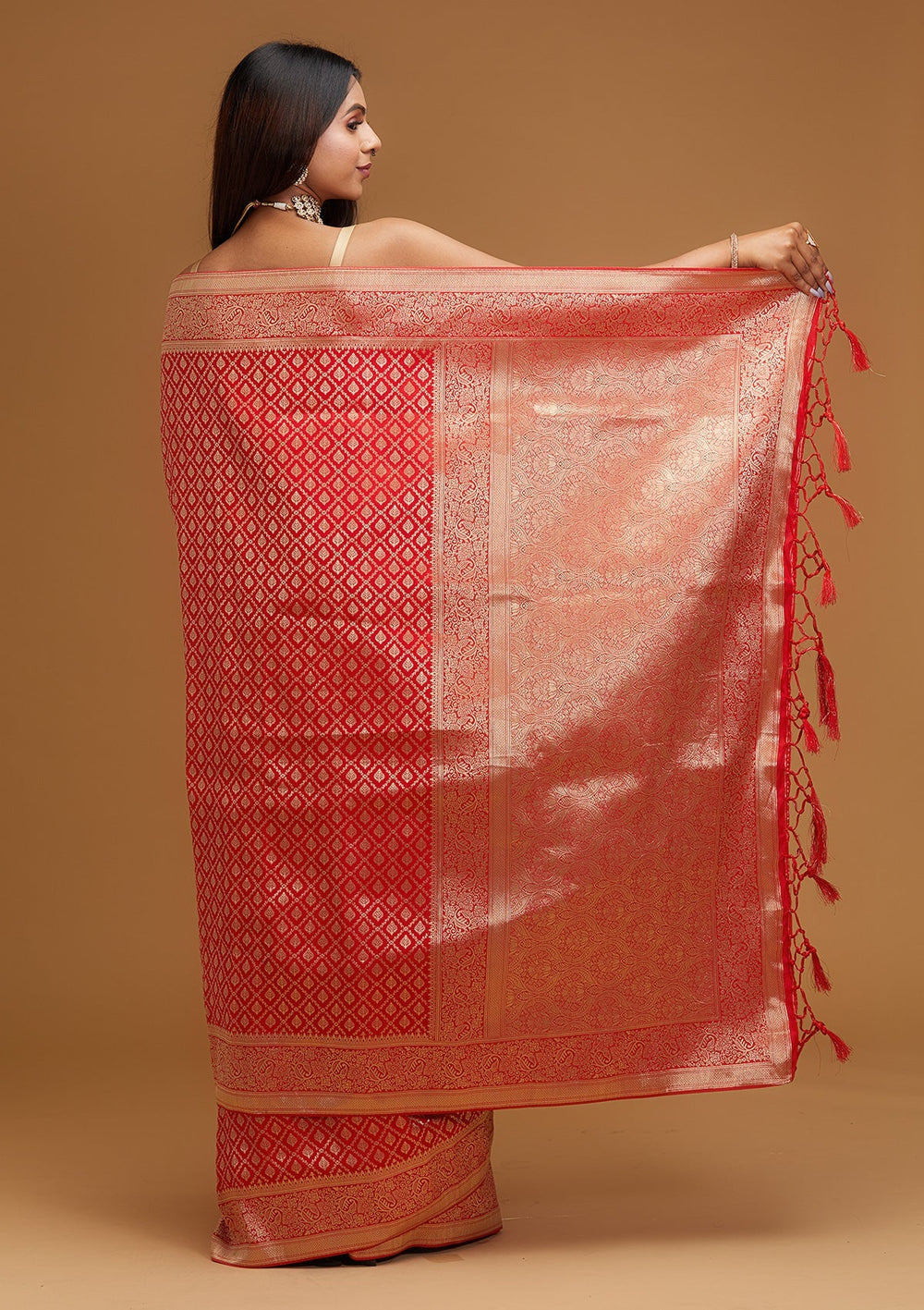 Red Zariwork Art Silk Designer Saree - Koskii