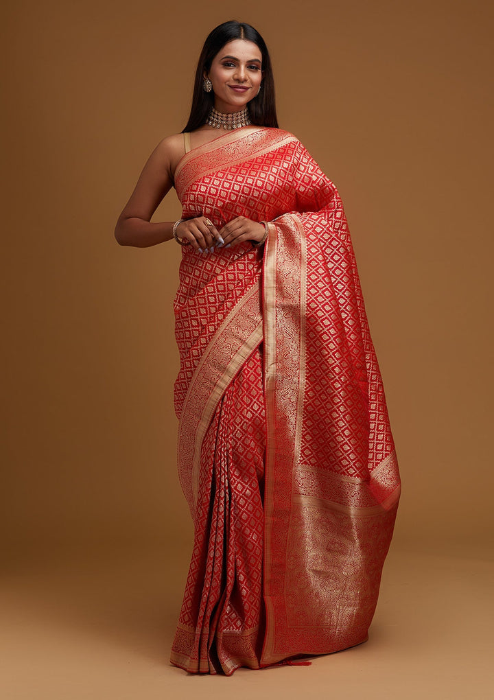 Red Zariwork Art Silk Designer Saree - Koskii