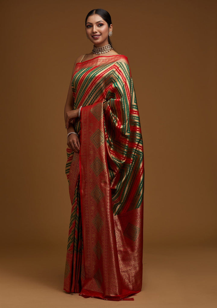 Red Zariwork Art Silk Designer Saree - Koskii