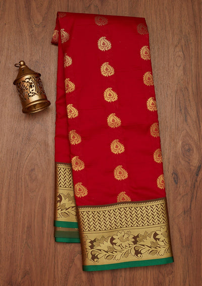 Red Zariwork Banarasi Silk Designer Saree - Koskii
