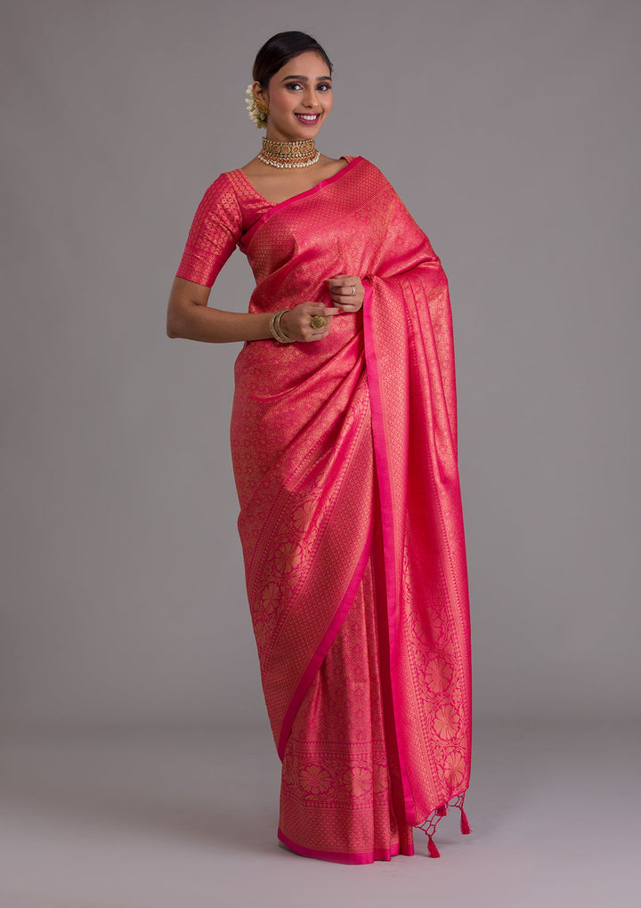 Red Zariwork Art Silk Saree-Koskii