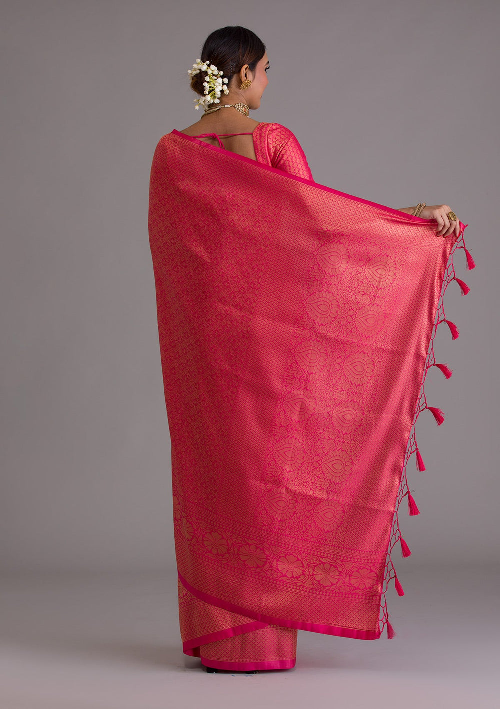 Red Zariwork Art Silk Saree-Koskii