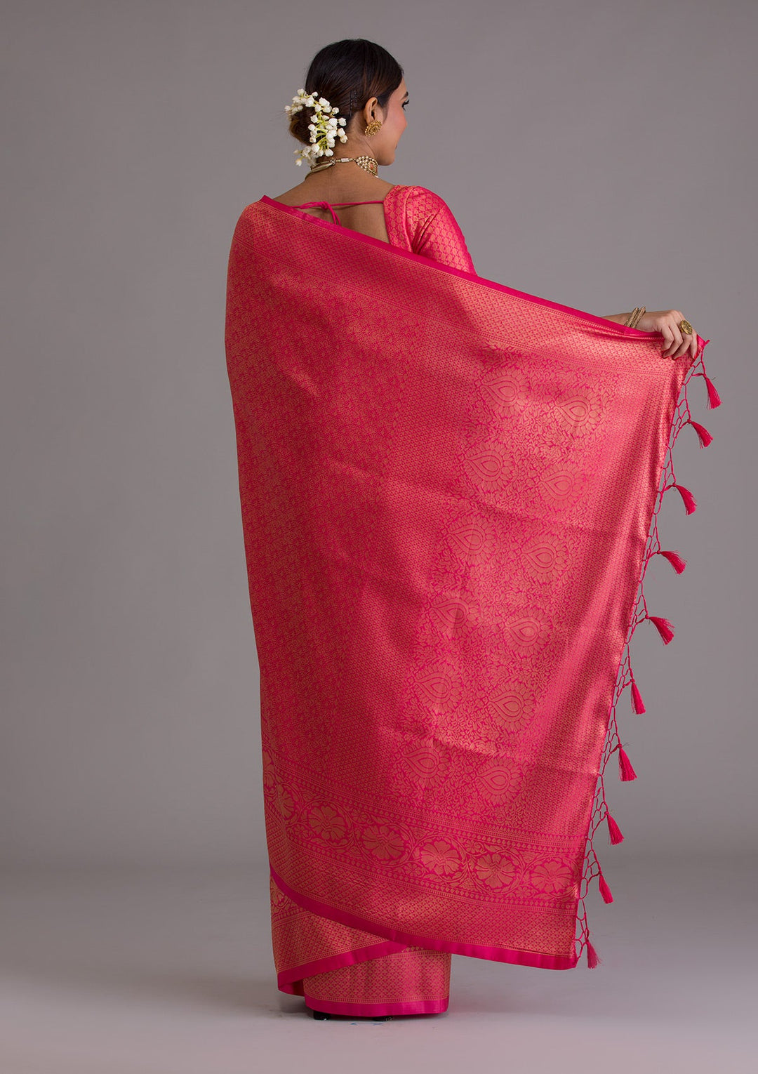 Red Zariwork Art Silk Saree-Koskii