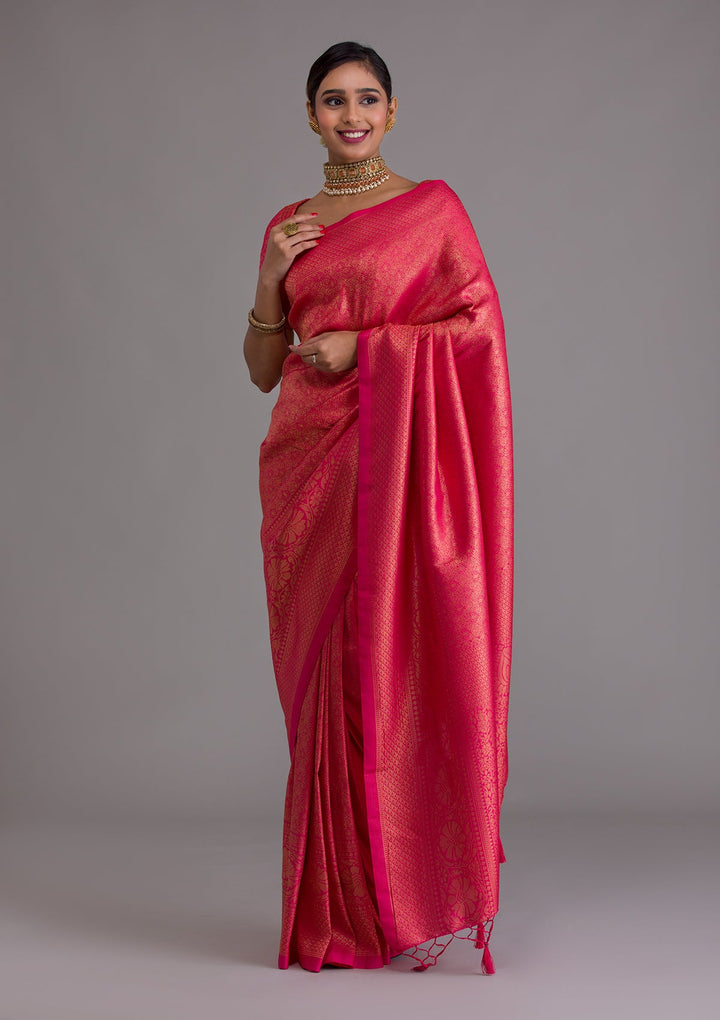Red Zariwork Art Silk Saree-Koskii