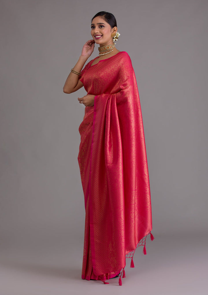 Red Zariwork Art Silk Saree-Koskii