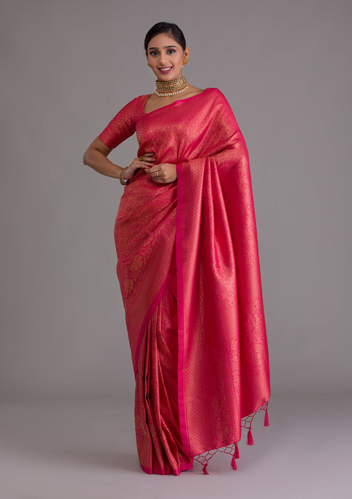 Red Zariwork Art Silk Saree-Koskii
