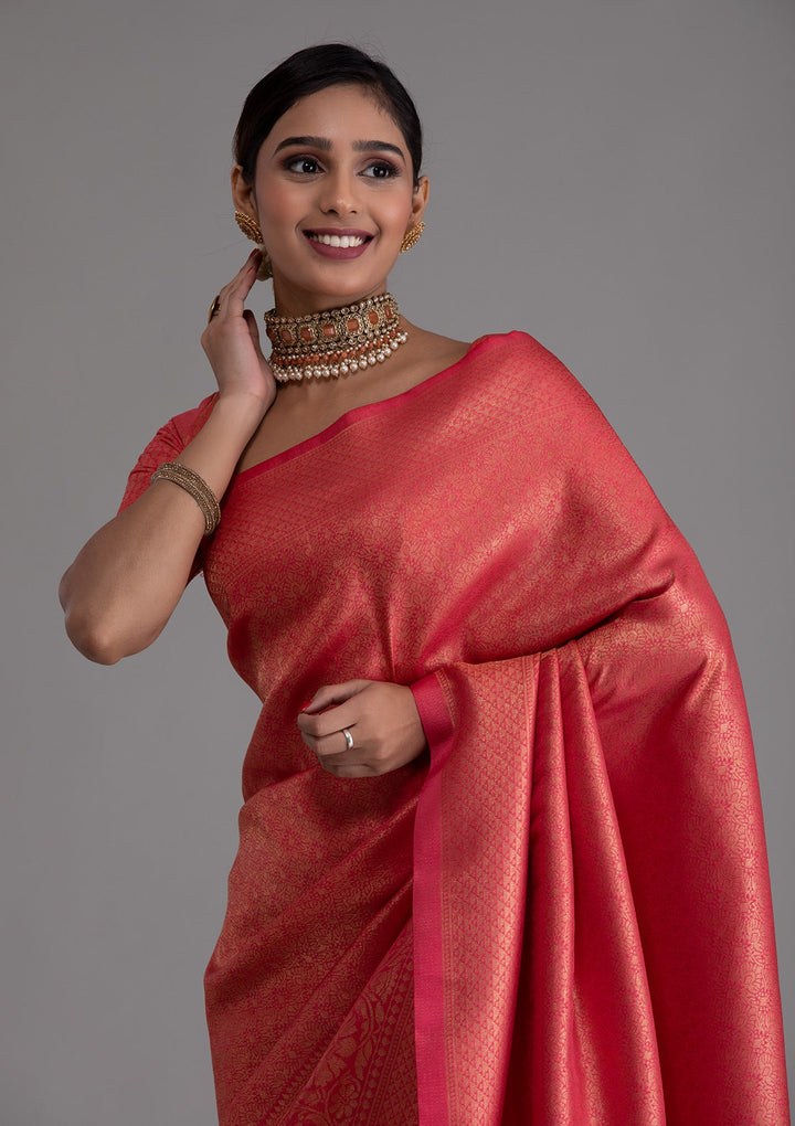Red Zariwork Art Silk Saree-Koskii