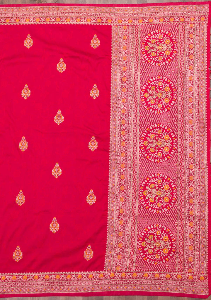 Red Zariwork Art Silk Saree-Koskii