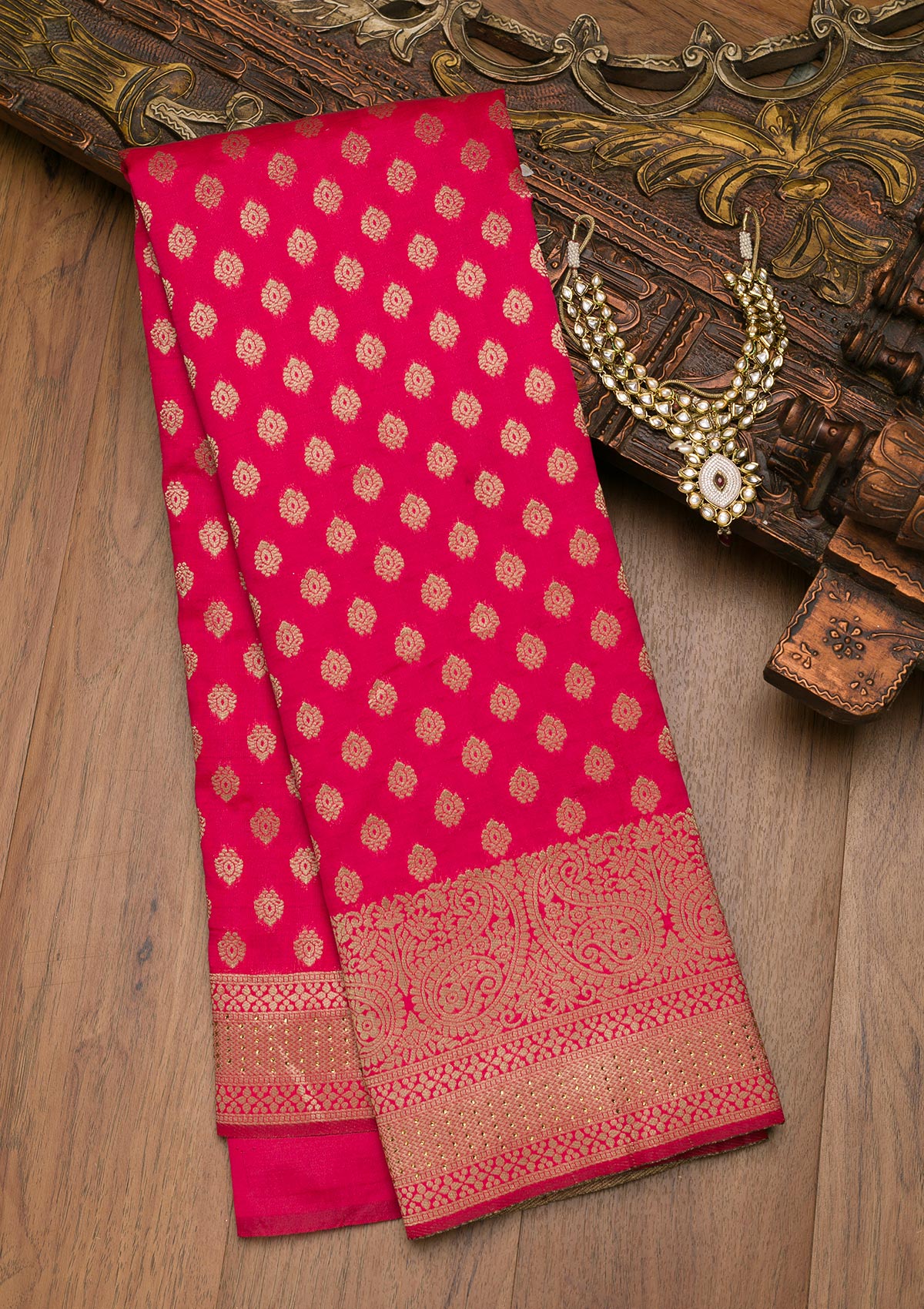 Red Zariwork Art Silk Saree-Koskii