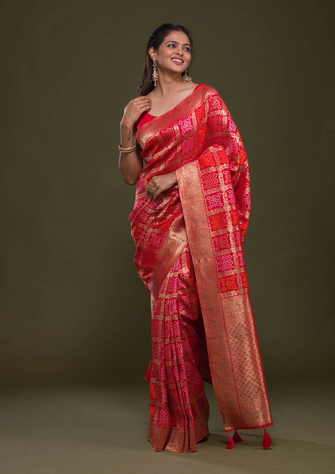 Red Zariwork Art Silk Saree-Koskii