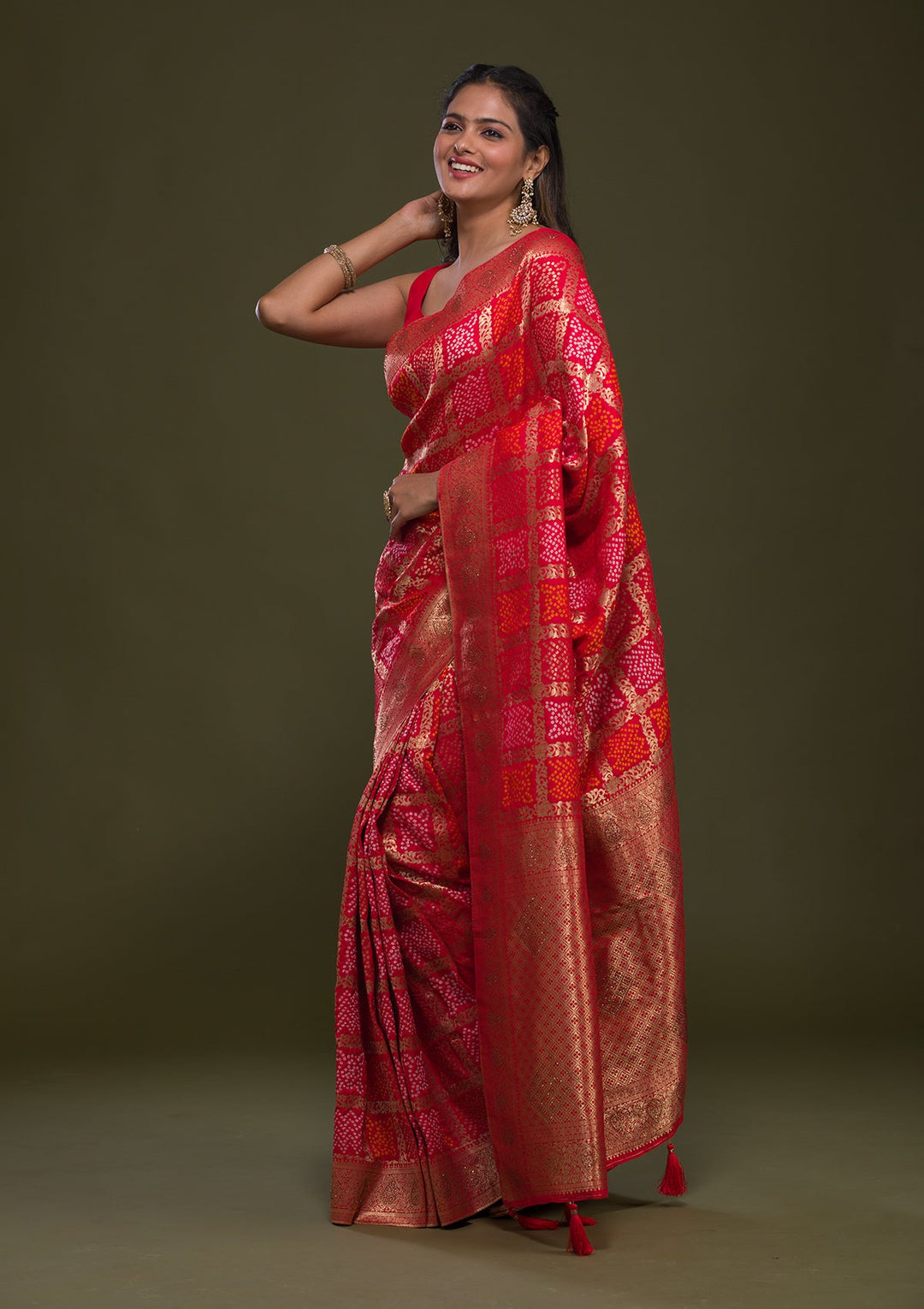 Red Zariwork Art Silk Saree-Koskii