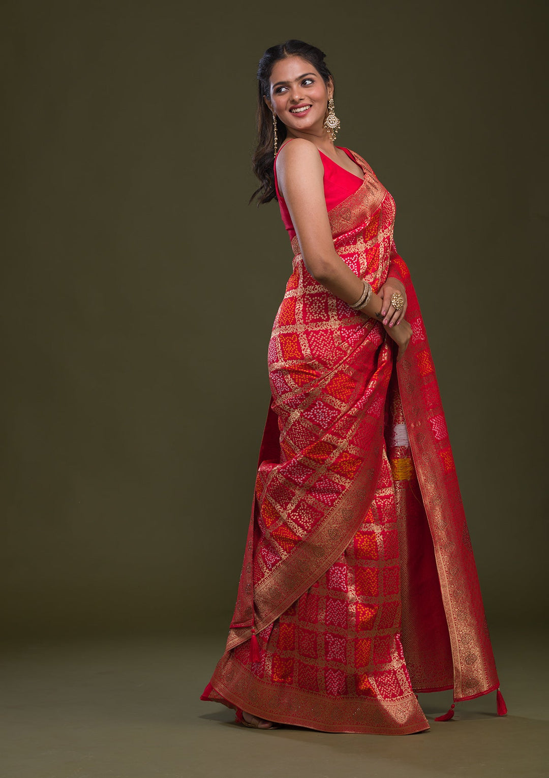 Red Zariwork Art Silk Saree-Koskii