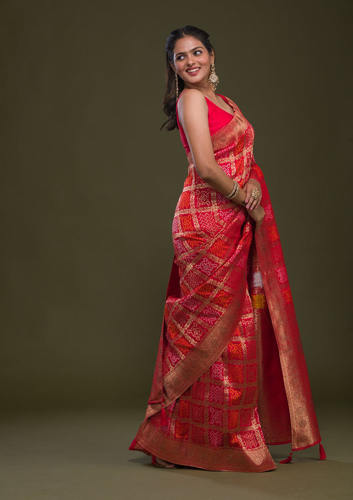 Red Zariwork Art Silk Saree-Koskii