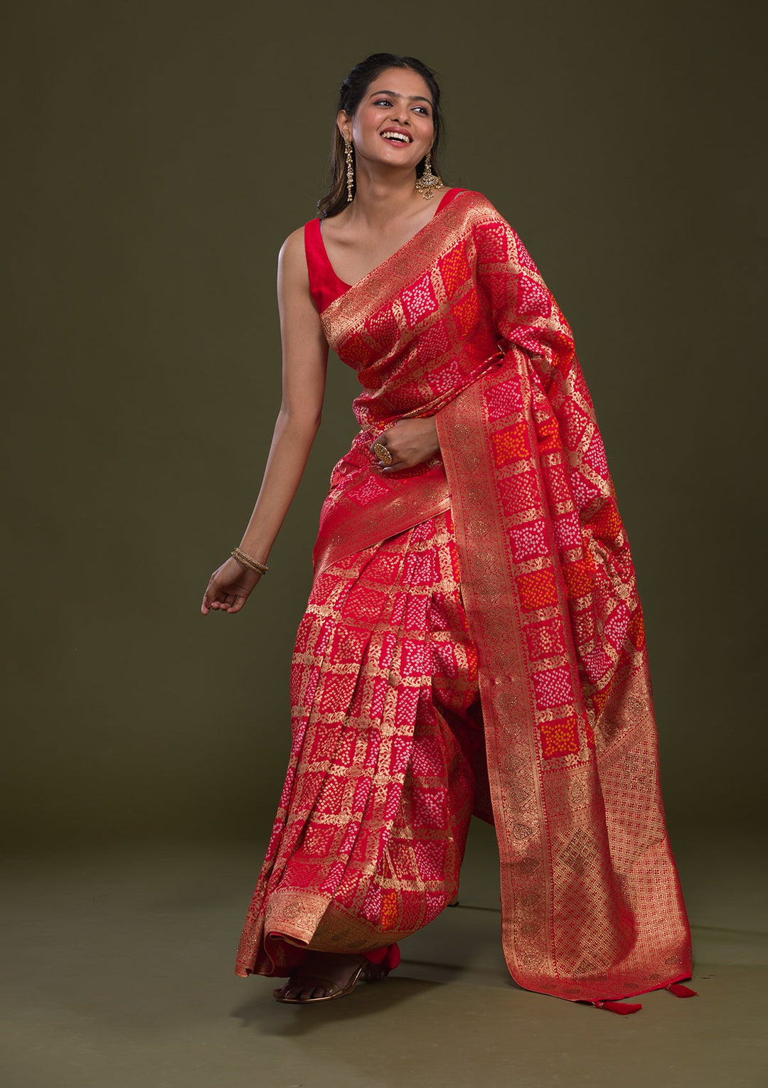 Red Zariwork Art Silk Saree-Koskii