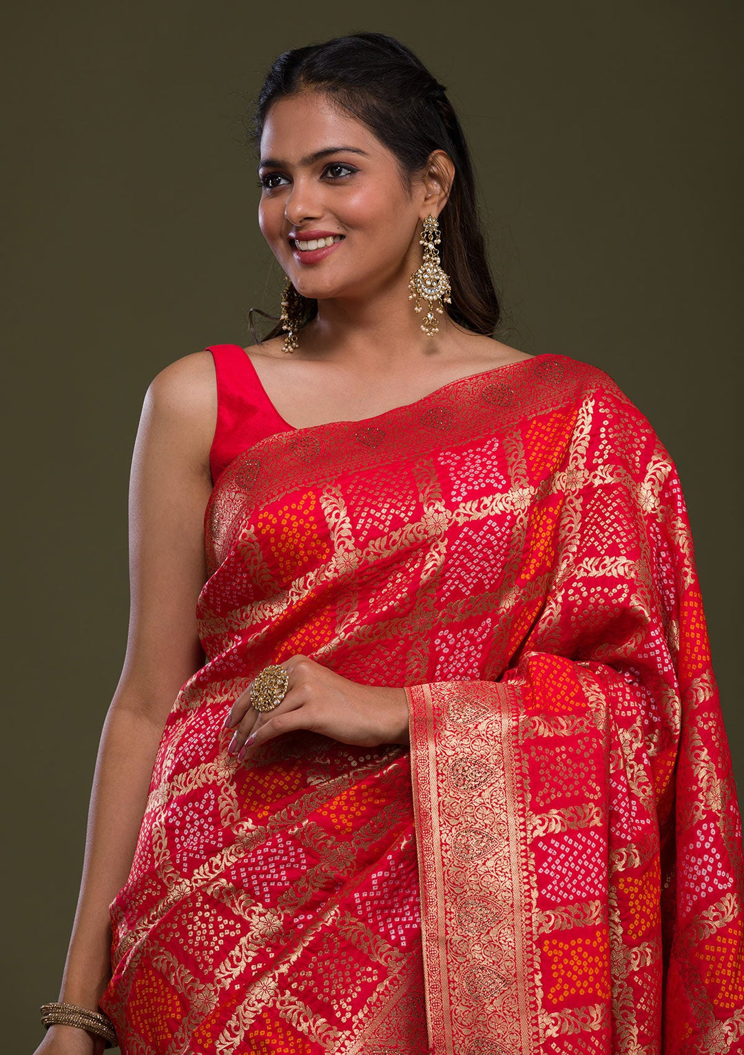 Red Zariwork Art Silk Saree-Koskii