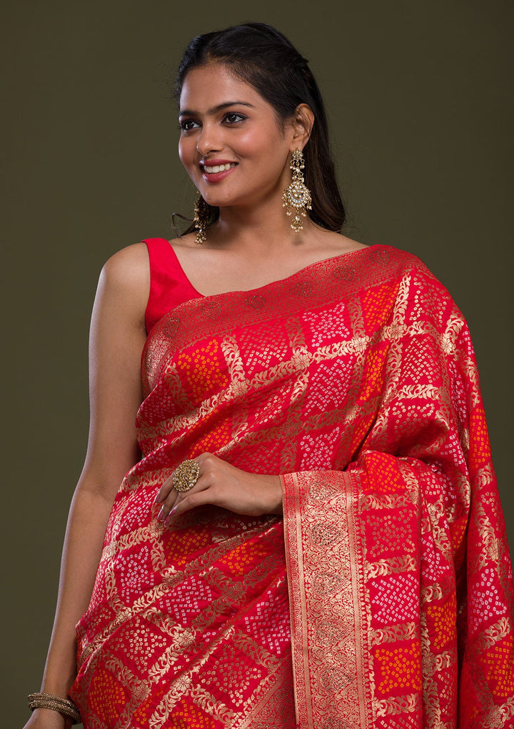 Red Zariwork Art Silk Saree-Koskii