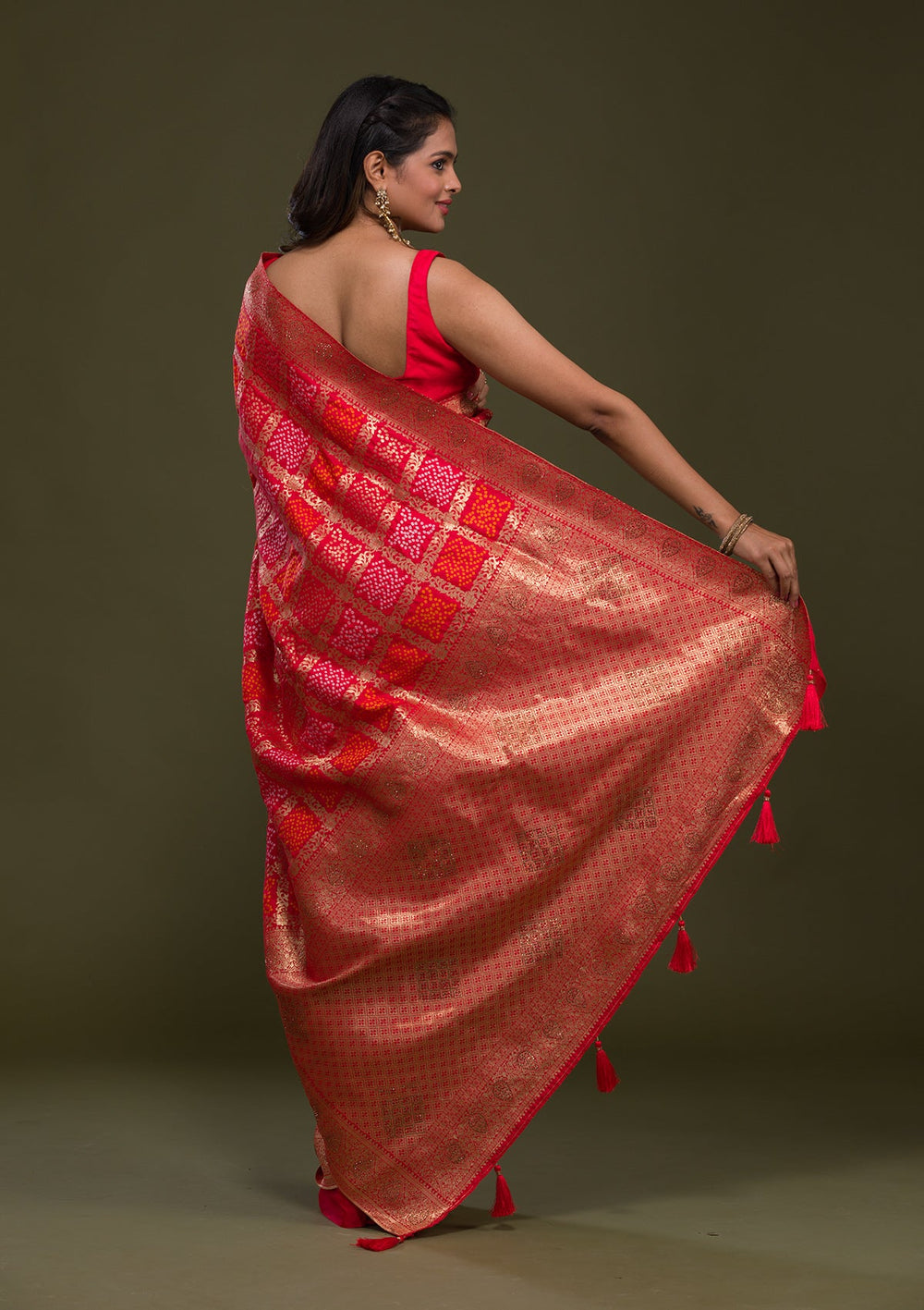 Red Zariwork Art Silk Saree-Koskii