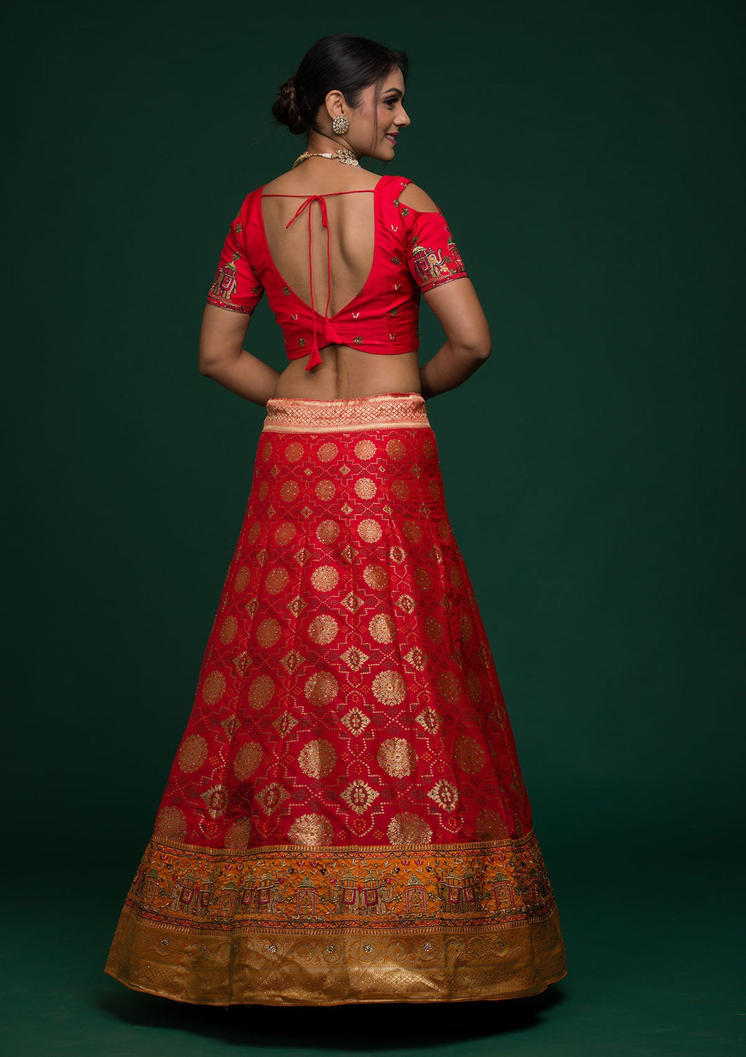Red Zariwork Banarasi Lehenga-koskii