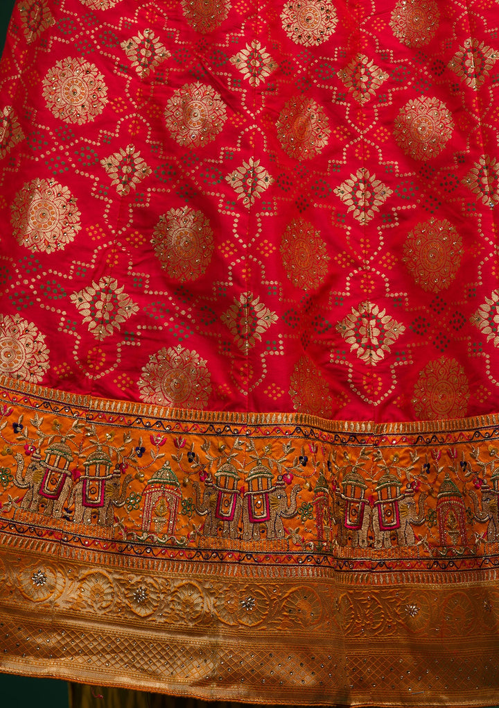 Red Zariwork Banarasi Lehenga-koskii