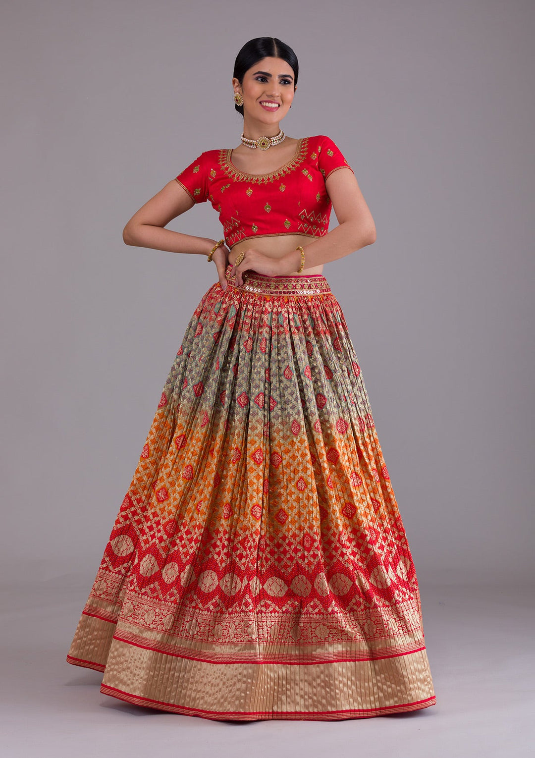 Red Zariwork Banarasi Designer Lehenga-Koskii
