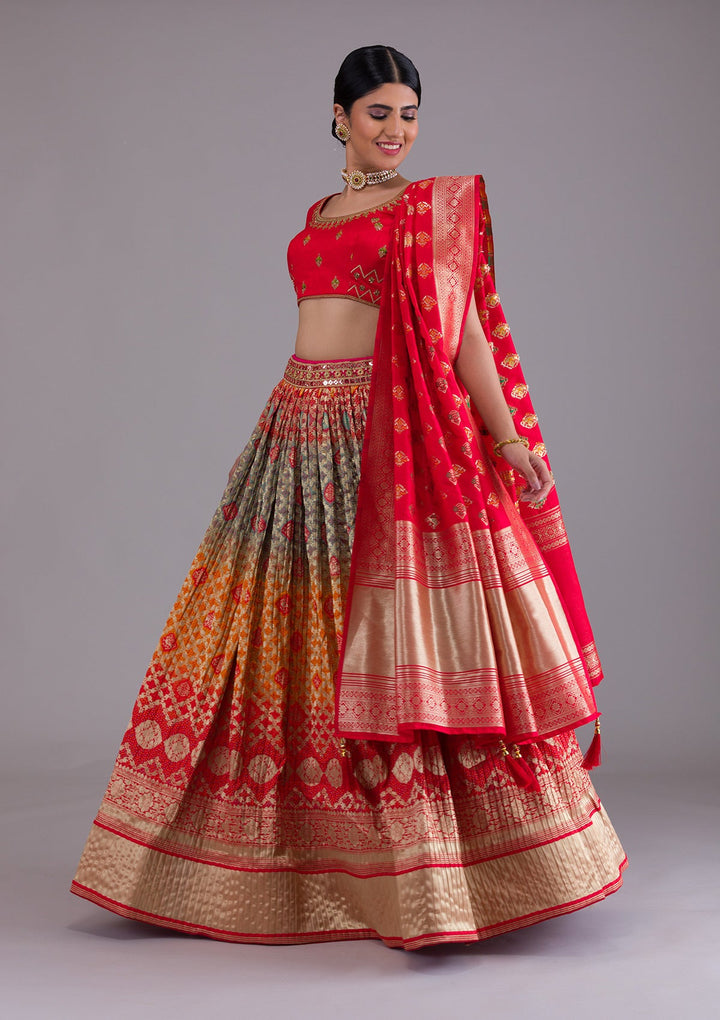 Red Zariwork Banarasi Designer Lehenga-Koskii