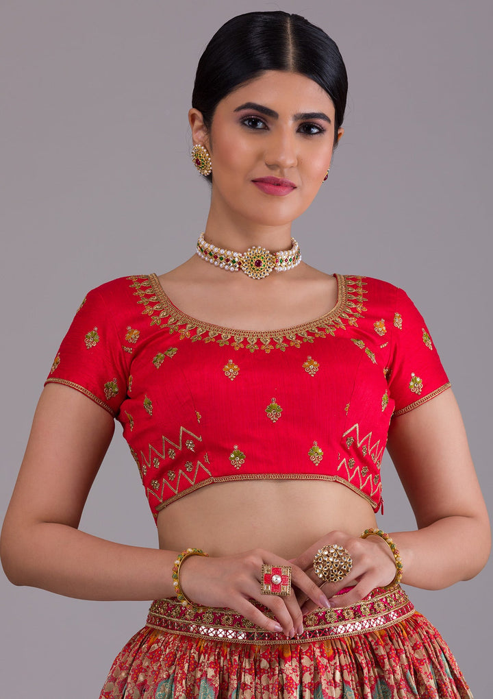 Red Zariwork Banarasi Designer Lehenga-Koskii