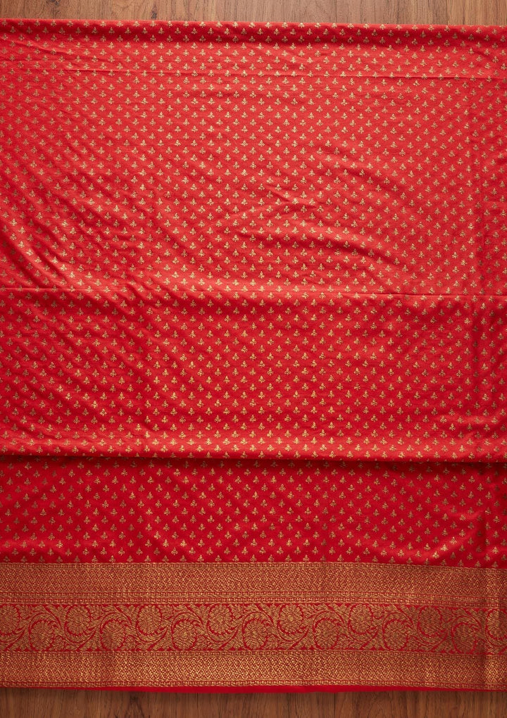 Red Zariwork Banarasi Designer Unstitched Salwar Suit - koskii