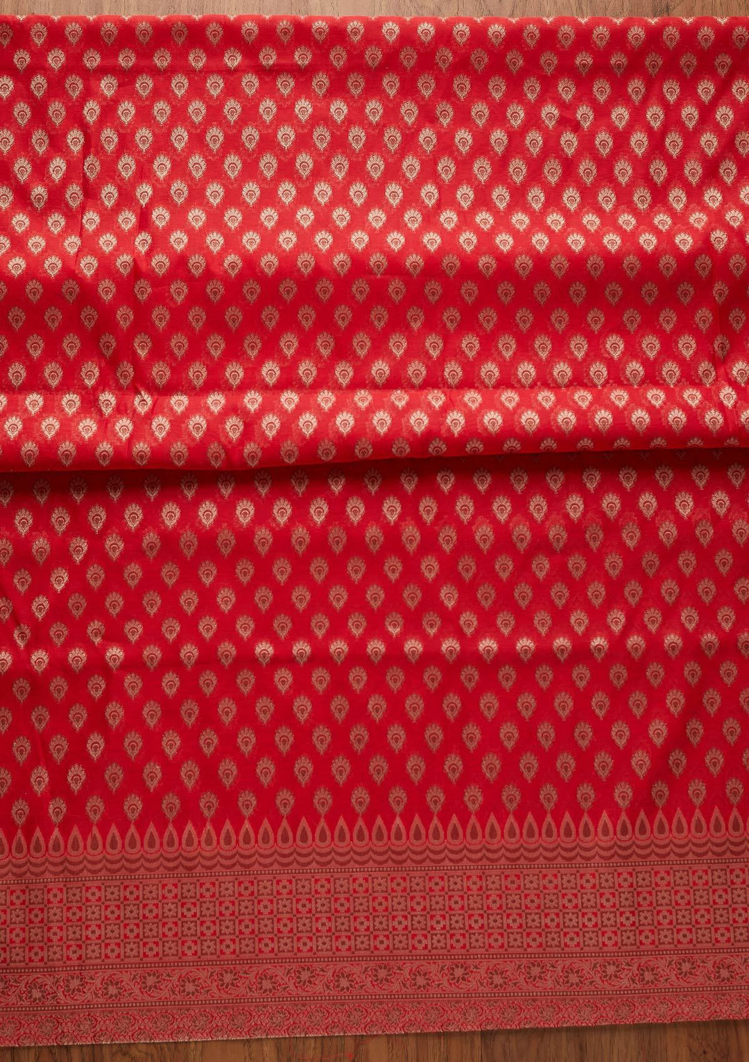 Red Zariwork Banarasi Designer Unstitched Salwar Suit - koskii