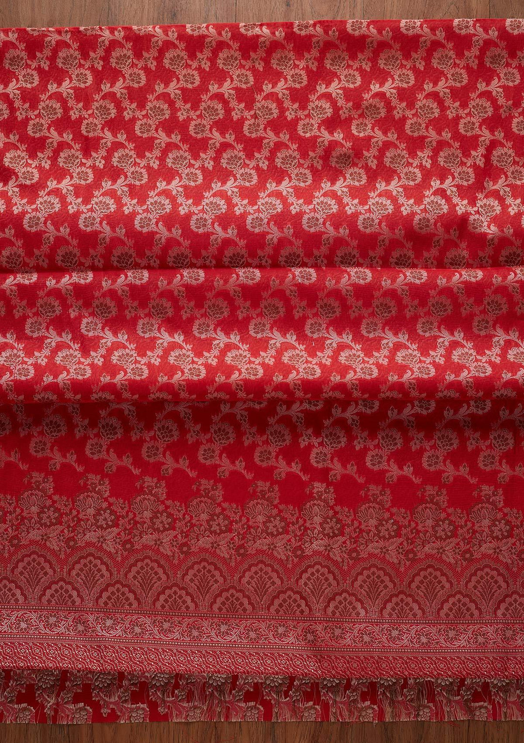 Red Zariwork Banarasi Designer Unstitched Salwar Suit - koskii