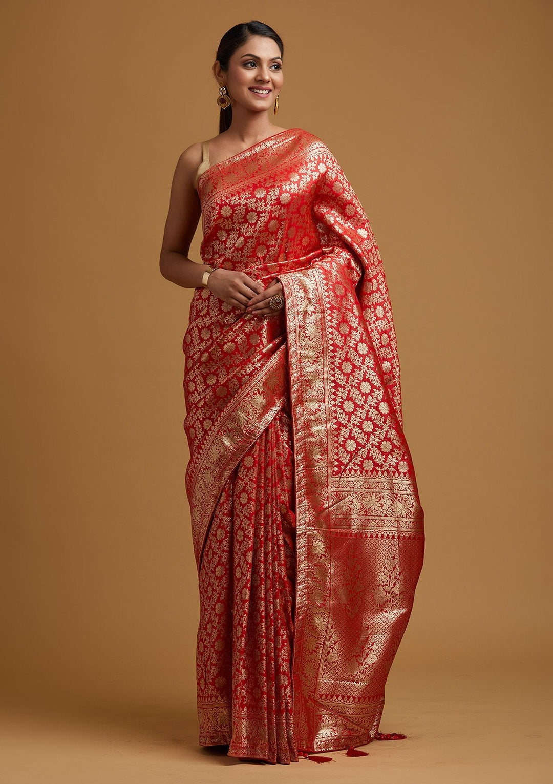 Red Zariwork Banarasi Designer Saree - koskii