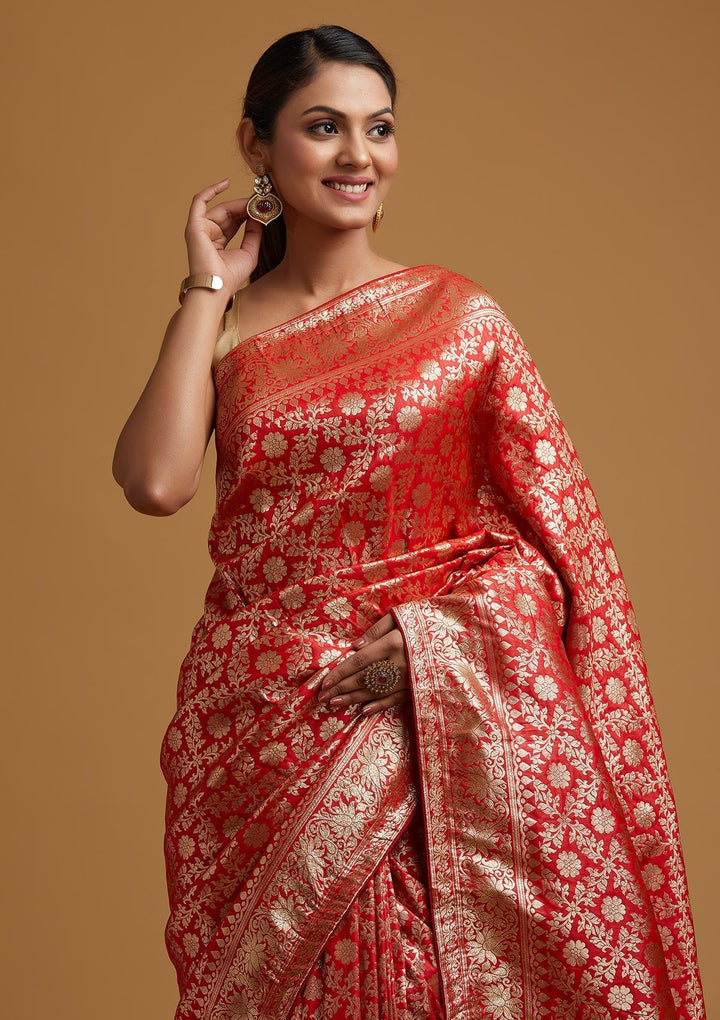 Red Zariwork Banarasi Designer Saree - koskii