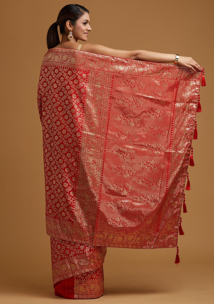 Red Zariwork Banarasi Designer Saree - koskii