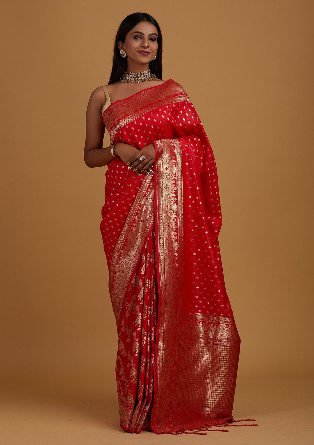 Red Zariwork Banarasi Designer Saree - Koskii