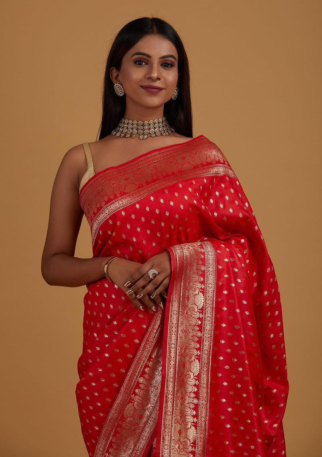 Red Zariwork Banarasi Designer Saree - Koskii
