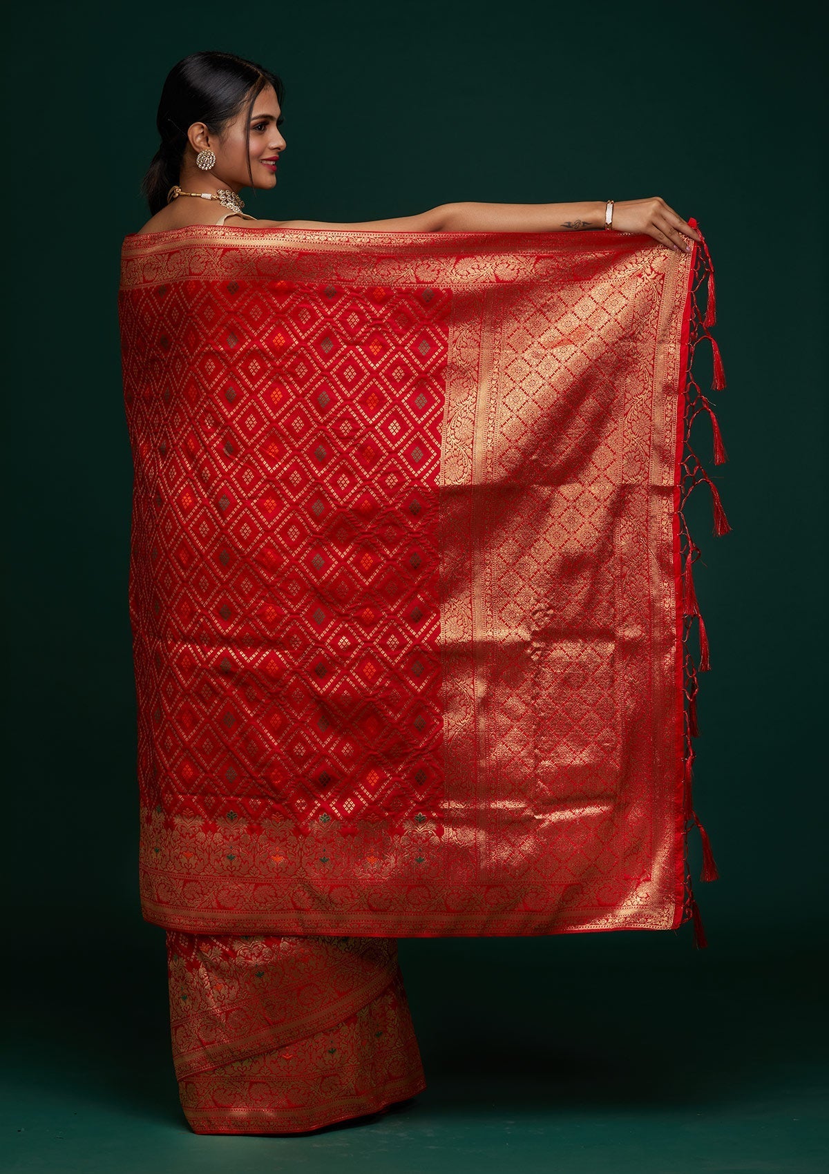 Red Zariwork Banarasi Designer Saree - Koskii