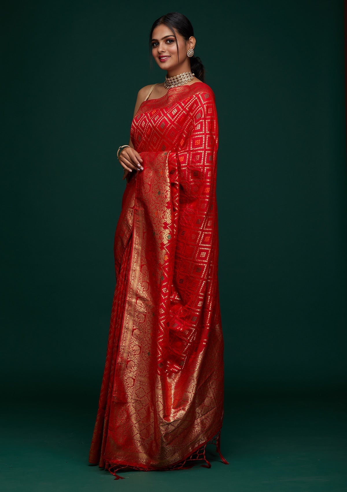 Red Zariwork Banarasi Designer Saree - Koskii