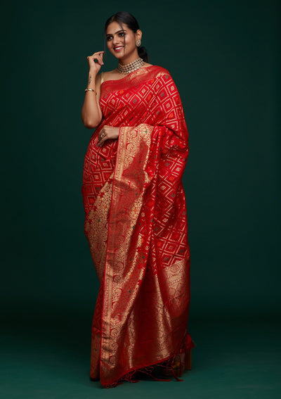 Red Zariwork Banarasi Designer Saree - Koskii