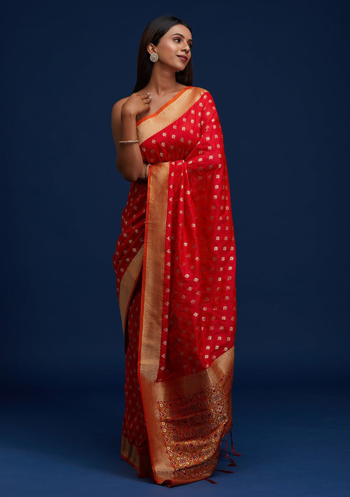 Red Zariwork Banarasi Designer Saree - Koskii